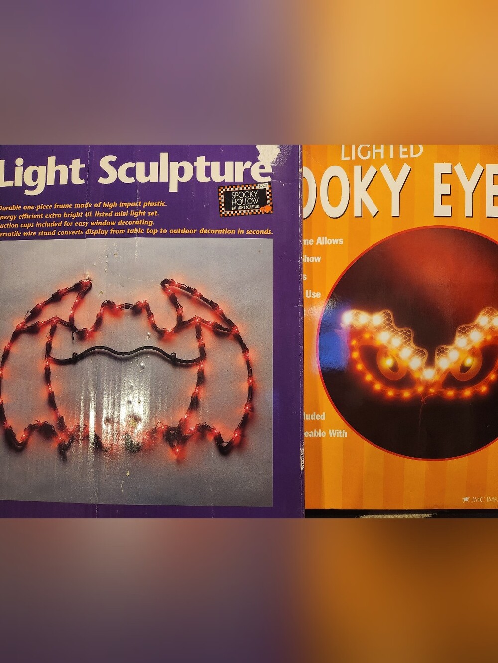 Vintage 90s, 2004, Halloween Window Spooky Lights, Bat And Eyes Set